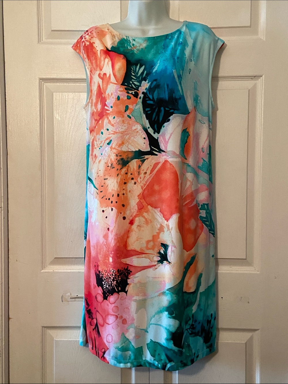Floral Watercolor Shift Dress - Coral & Teal